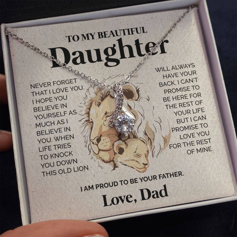 ShineOn Fulfillment Jewelry 14K White Gold Finish / Two-Toned Box To my Beautiful Daughter - I am proud - Ribbon Necklace