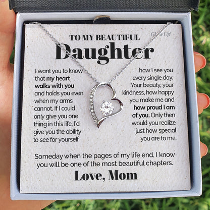 ShineOn Fulfillment Jewelry 14k White Gold Finish / Two-Toned Box To my Beautiful Daughter - I'm proud of you - Forever love necklace