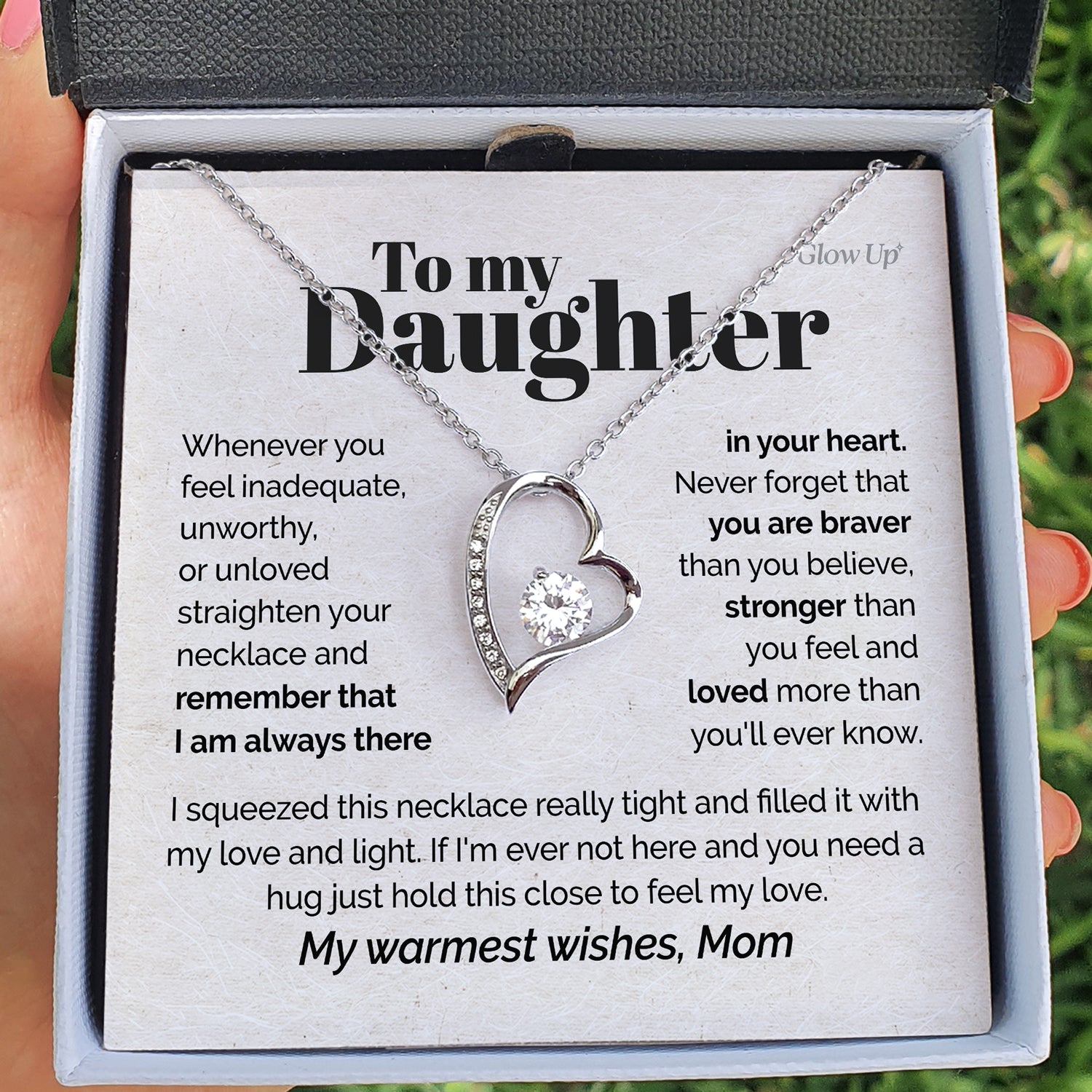 ShineOn Fulfillment Jewelry 14k White Gold Finish / Two-Toned Box To my Daughter - My warmest wishes - Forever Love Necklace