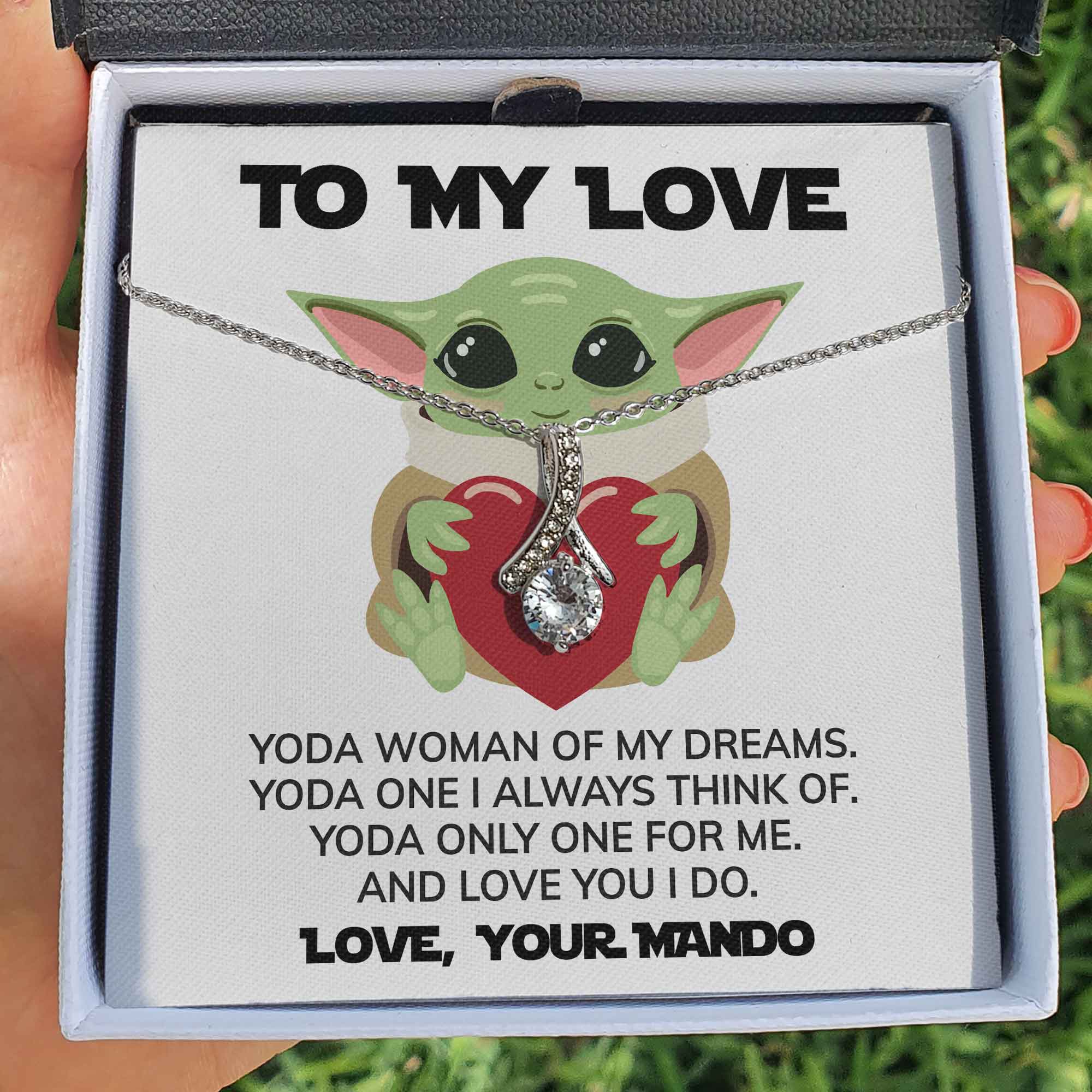 ShineOn Fulfillment Jewelry 14K White Gold Finish / Two-Toned Box To My Love - Yoda Woman Of My Dreams - Necklace