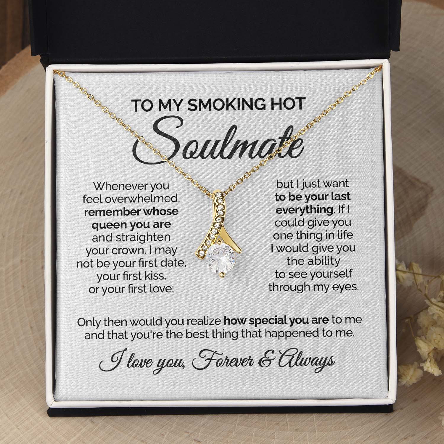 ShineOn Fulfillment Jewelry 14K White Gold Finish / Two-toned Box To my Smoking hot Soulmate - I love you - Ribbon Necklace