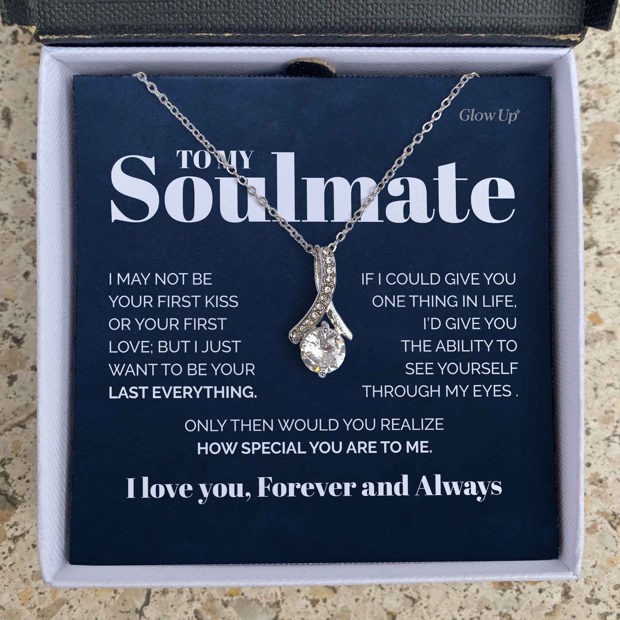 ShineOn Fulfillment Jewelry 14K White Gold Finish / Two-Toned Box To my Soulmate - You are special to me  - Ribbon necklace