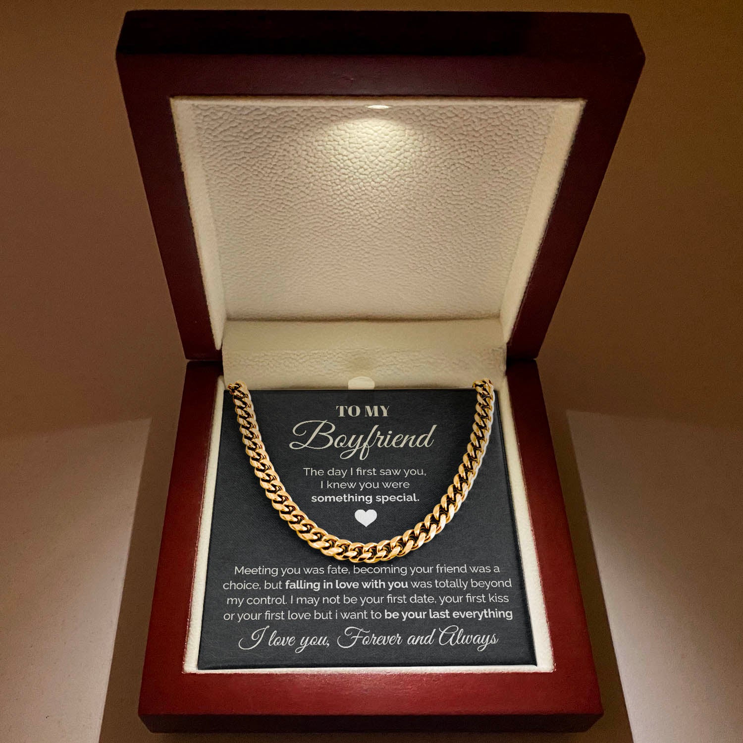 ShineOn Fulfillment Jewelry 14K Yellow Gold Finish / Luxury Box To my Boyfriend - Meeting you was fate - Cuban Link Chain