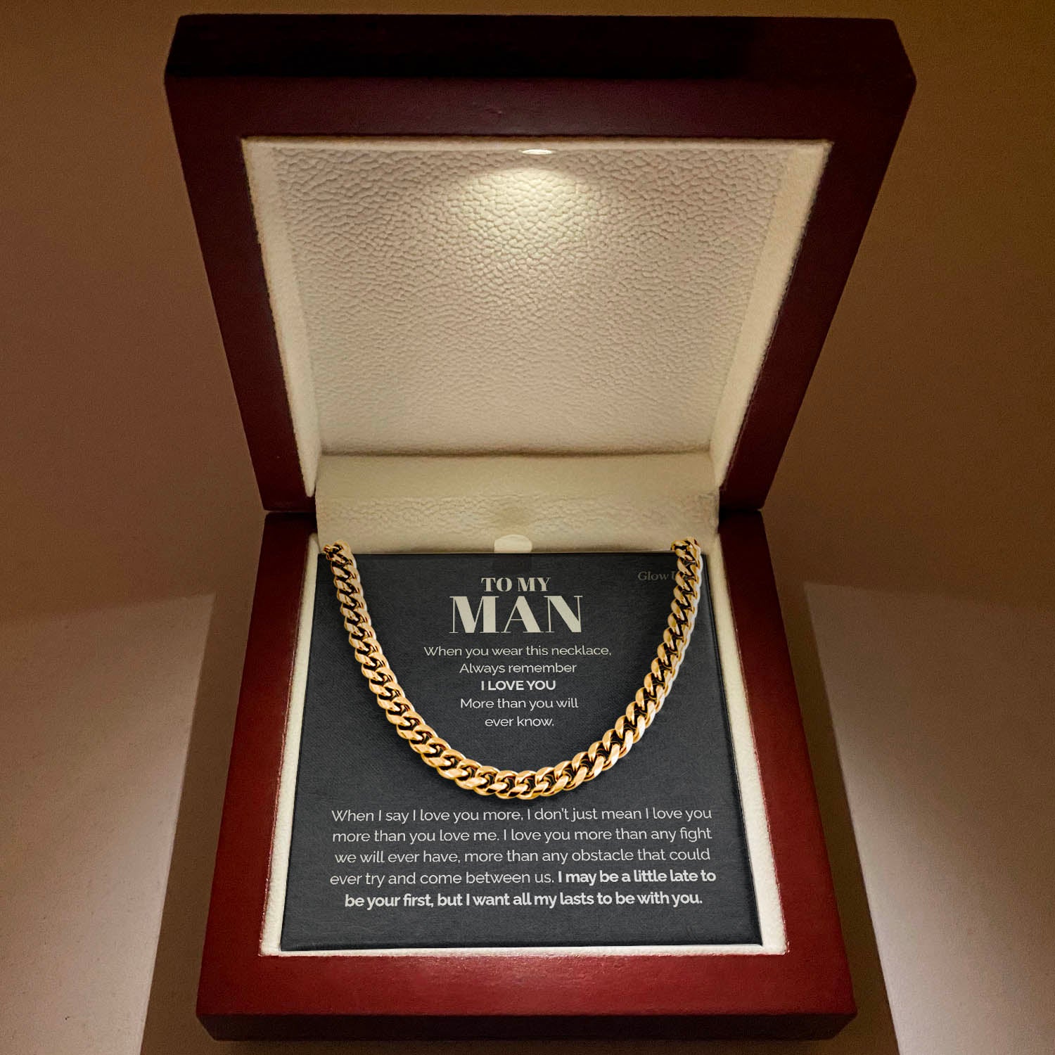 ShineOn Fulfillment Jewelry 14K Yellow Gold Finish / Luxury Box To my Man - I love you - Cuban Link Chain