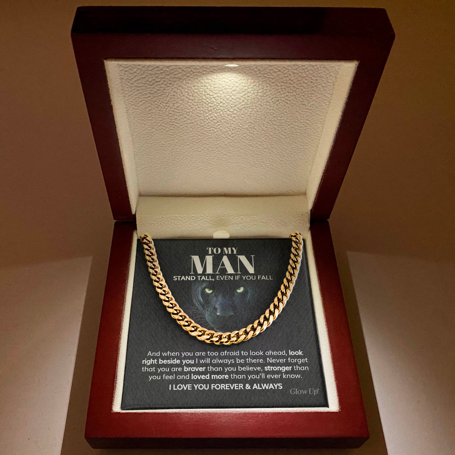 ShineOn Fulfillment Jewelry 14K Yellow Gold Finish / Luxury Box To my Man - Stand tall - Cuban Link Chain