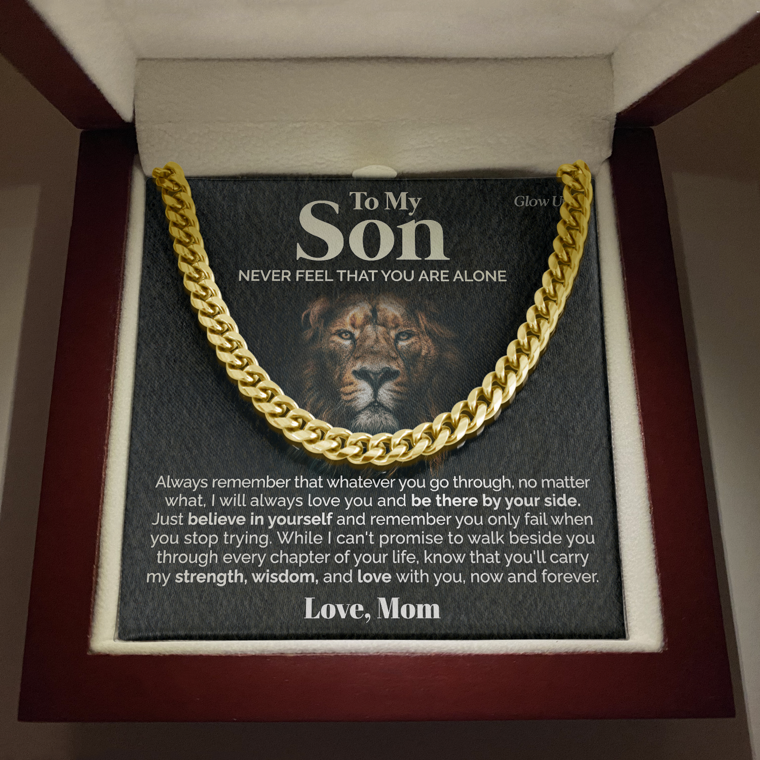 ShineOn Fulfillment Jewelry 14K Yellow Gold Finish / Luxury Box To My Son - By Your Side - Cuban Link Chain