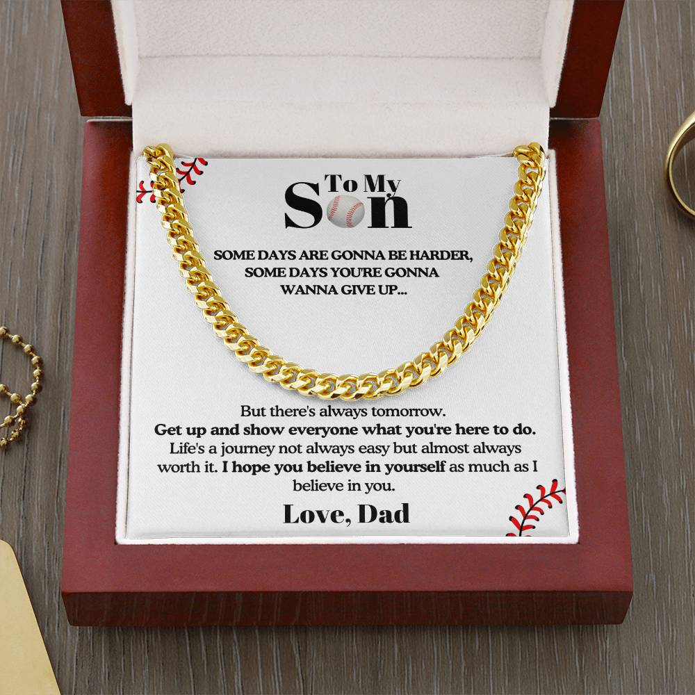 ShineOn Fulfillment Jewelry 14K Yellow Gold Finish / Luxury Box To my Son from Dad - Get Up - 5mm Cuban Link Chain
