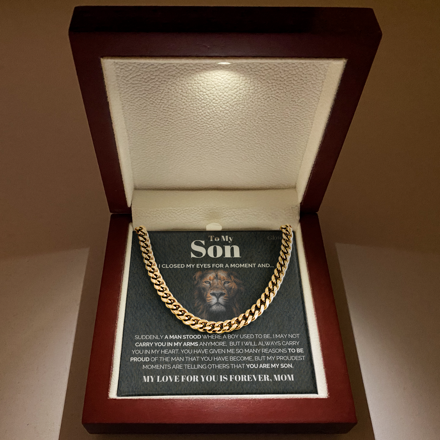 ShineOn Fulfillment Jewelry 14K Yellow Gold Finish / Luxury Box To My Son from Mom-  Proud of you - Cuban Link Chain