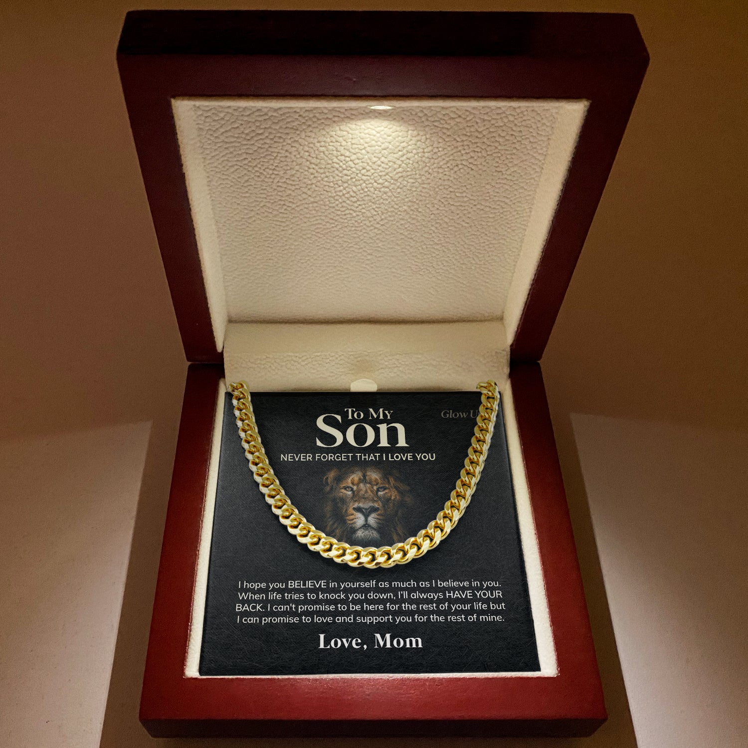 ShineOn Fulfillment Jewelry 14K Yellow Gold Finish / Luxury Box To My Son - I Believe in you - Cuban Link Chain