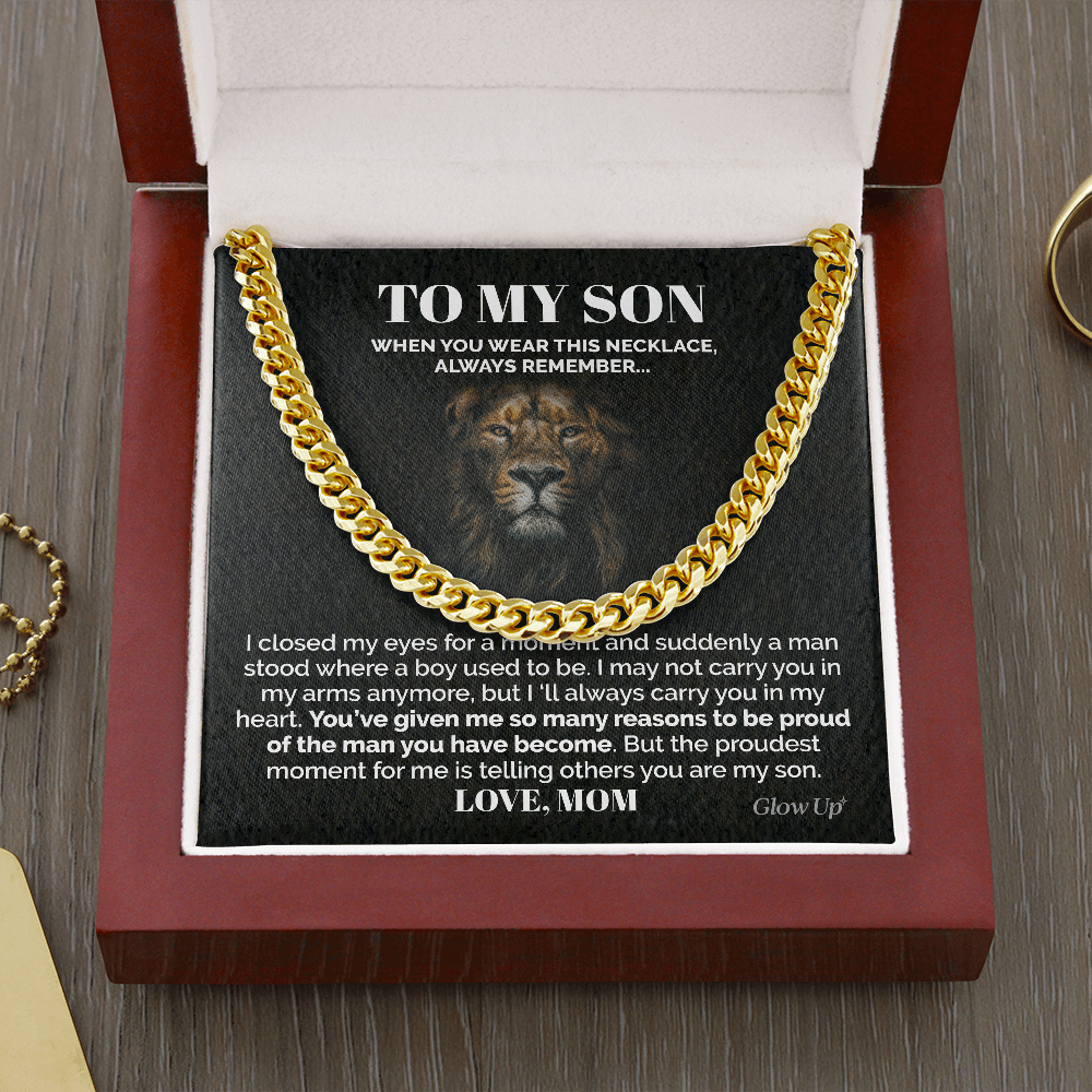 ShineOn Fulfillment Jewelry 14K Yellow Gold Finish / Luxury Box To my Son - I'm proud of you - 5mm Cuban link chain