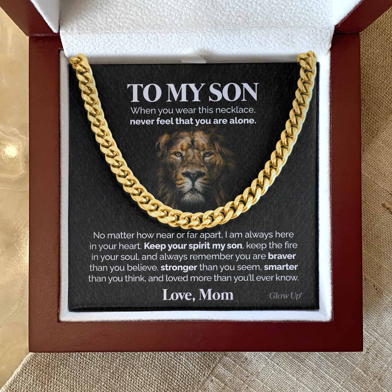 ShineOn Fulfillment Jewelry 14K Yellow Gold Finish / Luxury Box To my Son - Keep your spirit my son - Cuban Link Chain