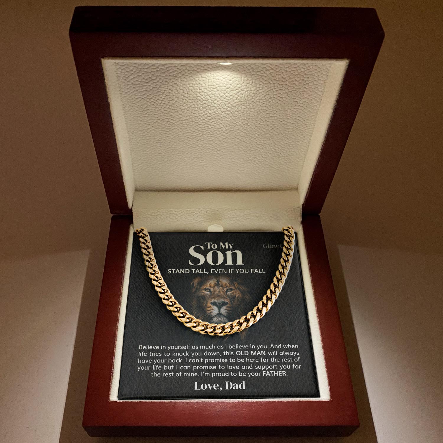 ShineOn Fulfillment Jewelry 14K Yellow Gold Finish / Luxury Box To my Son - Old man - Cuban Link Chain