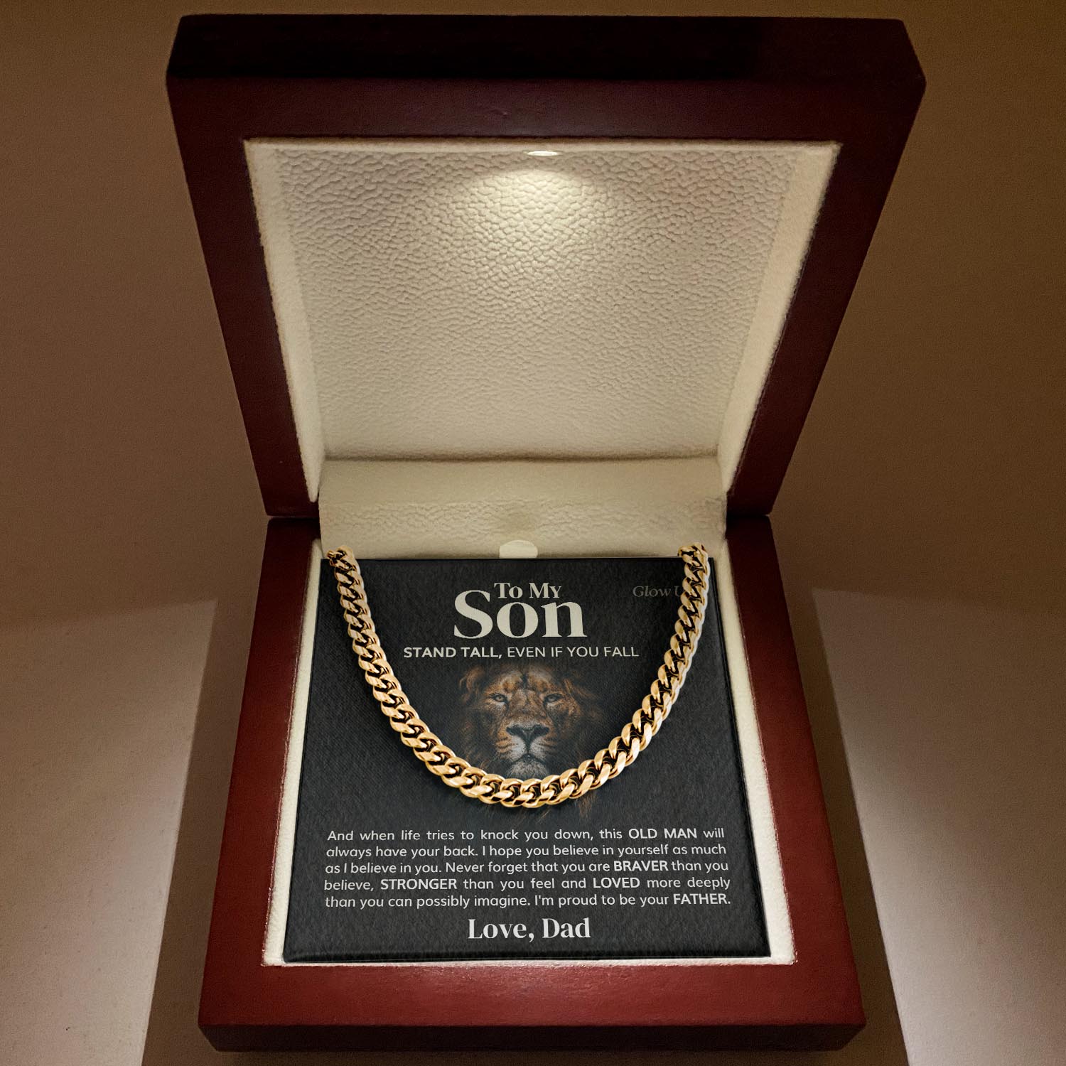 ShineOn Fulfillment Jewelry 14K Yellow Gold Finish / Luxury Box To my Son - Proud to be your father - Cuban Link Chain