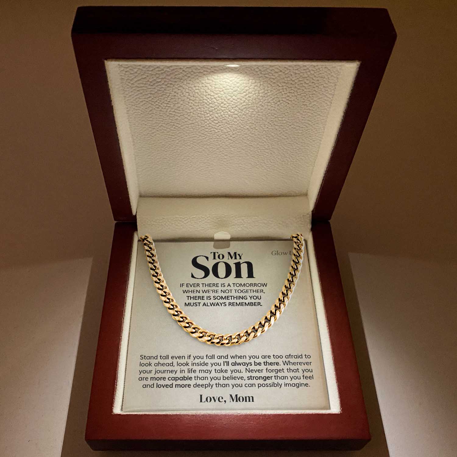 ShineOn Fulfillment Jewelry 14K Yellow Gold Finish / Luxury LED Box To my Son - Must Always Remember - Cuban Link Chain