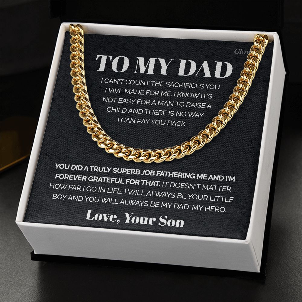ShineOn Fulfillment Jewelry 14K Yellow Gold Finish / Standard Box To my Dad from Son - It's not easy for a man to raise a child - Cuban Link Chain