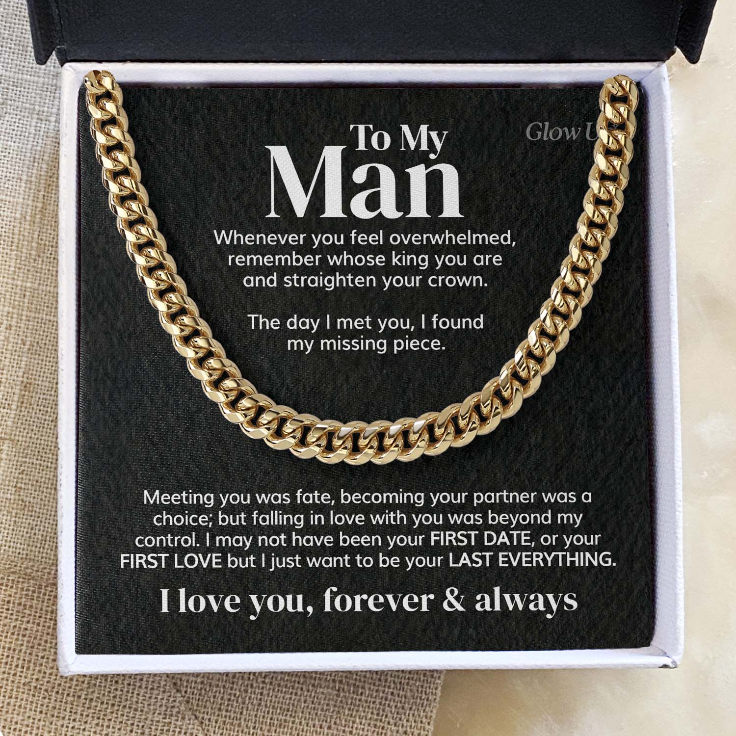ShineOn Fulfillment Jewelry 14K Yellow Gold Finish / Standard Box To my Man - Remember whose king you are - Cuban Link Chain