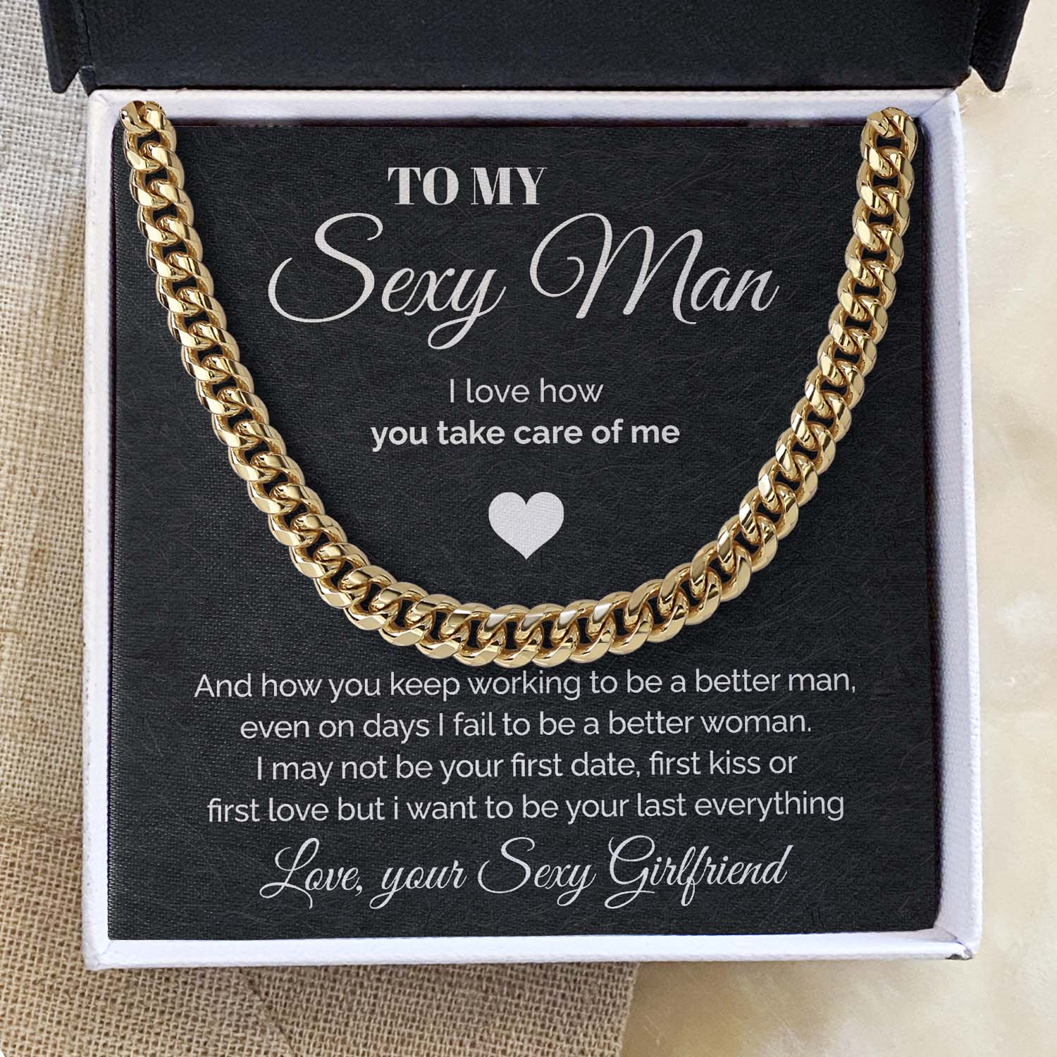 ShineOn Fulfillment Jewelry 14K Yellow Gold Finish / Standard Box To my Sexy Man - You take care of me - Cuban Link Chain