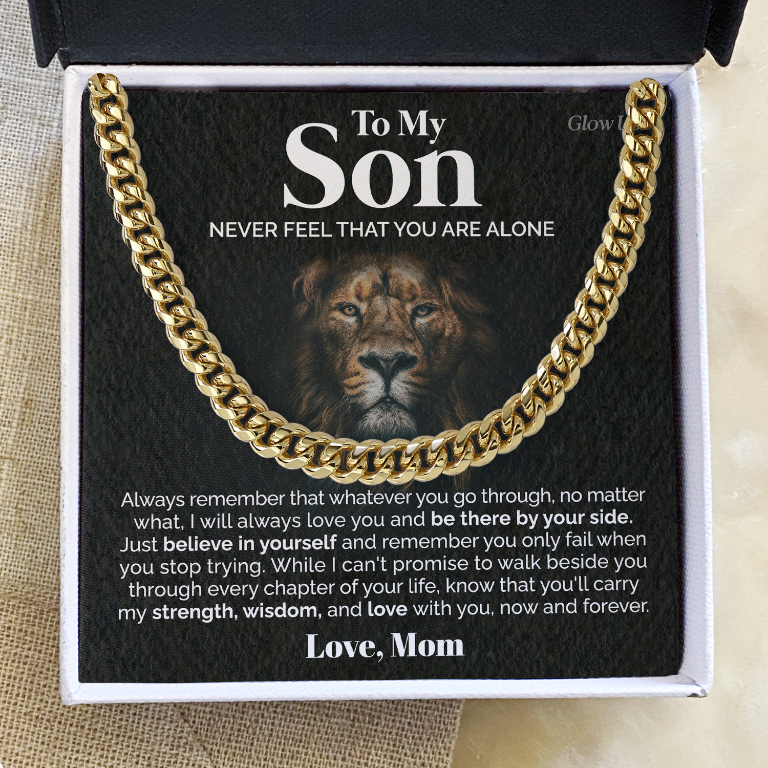 ShineOn Fulfillment Jewelry 14K Yellow Gold Finish / Standard Box To My Son - By Your Side - Cuban Link Chain