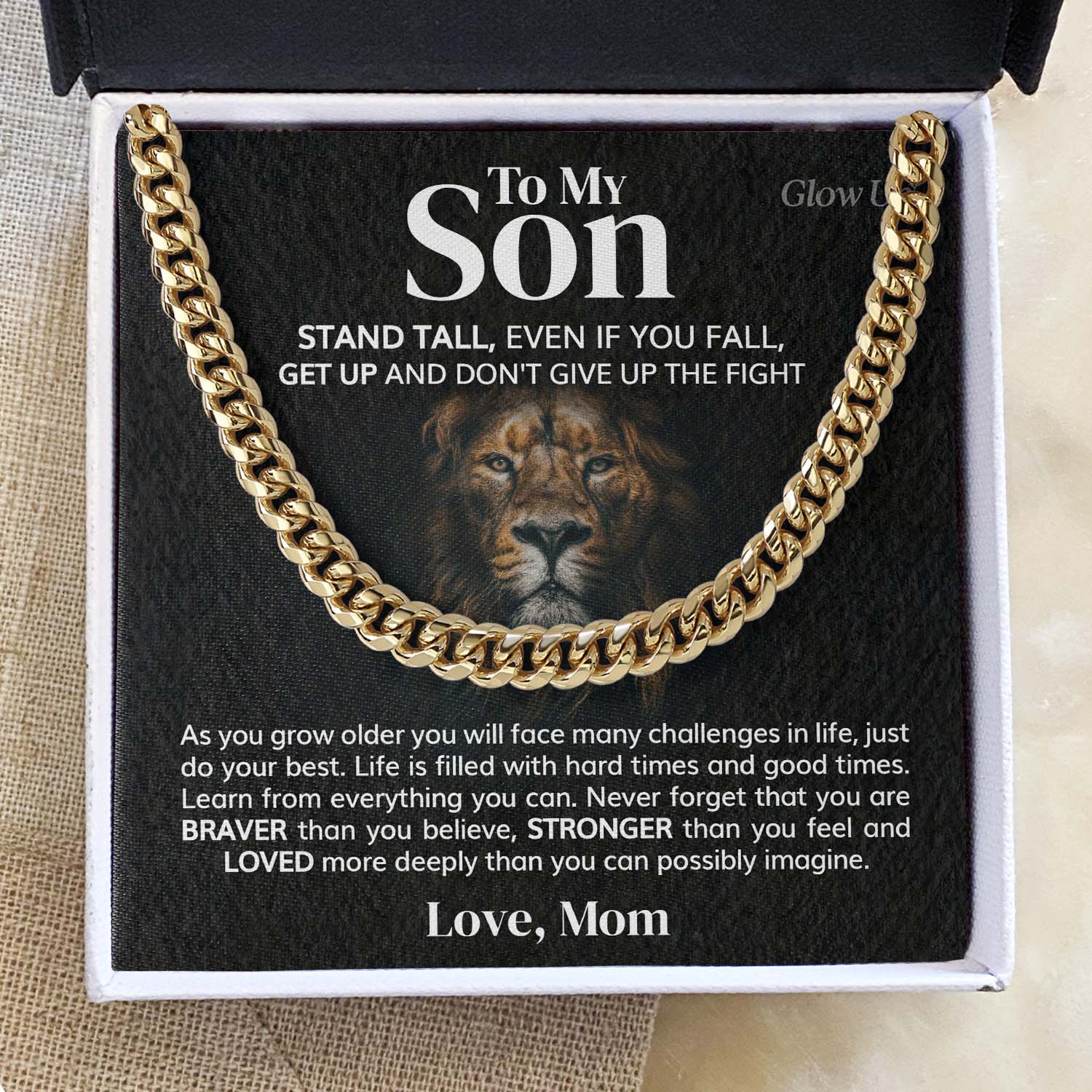 ShineOn Fulfillment Jewelry 14K Yellow Gold Finish / Standard Box To my Son - Don't give up the fight - Cuban Link Chain
