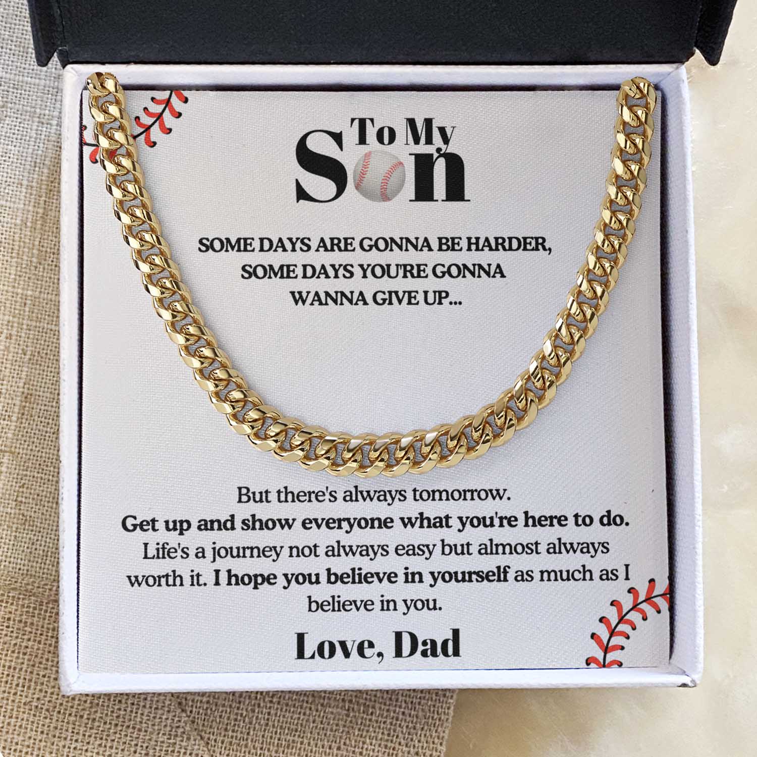 ShineOn Fulfillment Jewelry 14K Yellow Gold Finish / Standard Box To my Son from Dad - Get Up - 5mm Cuban Link Chain