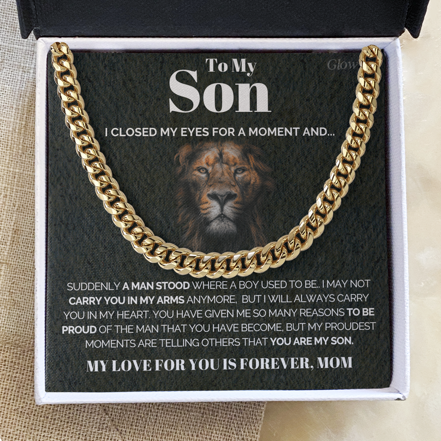 ShineOn Fulfillment Jewelry 14K Yellow Gold Finish / Standard Box To My Son from Mom-  Proud of you - Cuban Link Chain