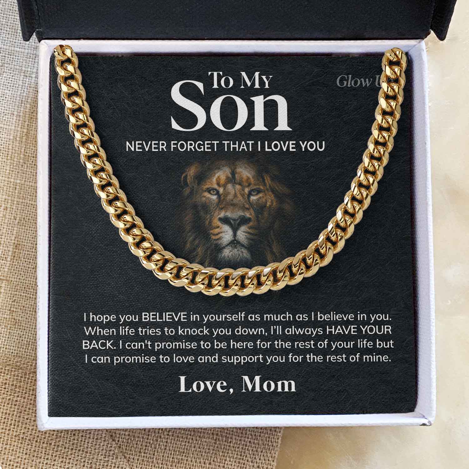 ShineOn Fulfillment Jewelry 14K Yellow Gold Finish / Standard Box To My Son - I Believe in you - Cuban Link Chain