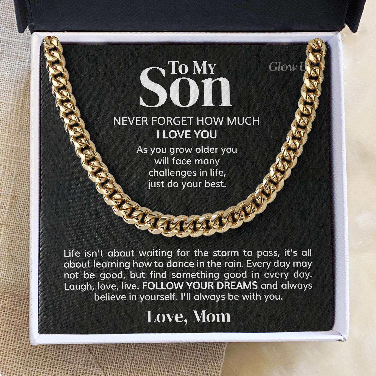 ShineOn Fulfillment Jewelry 14K Yellow Gold Finish / Standard Box To my Son - Never forget - Cuban Link Chain