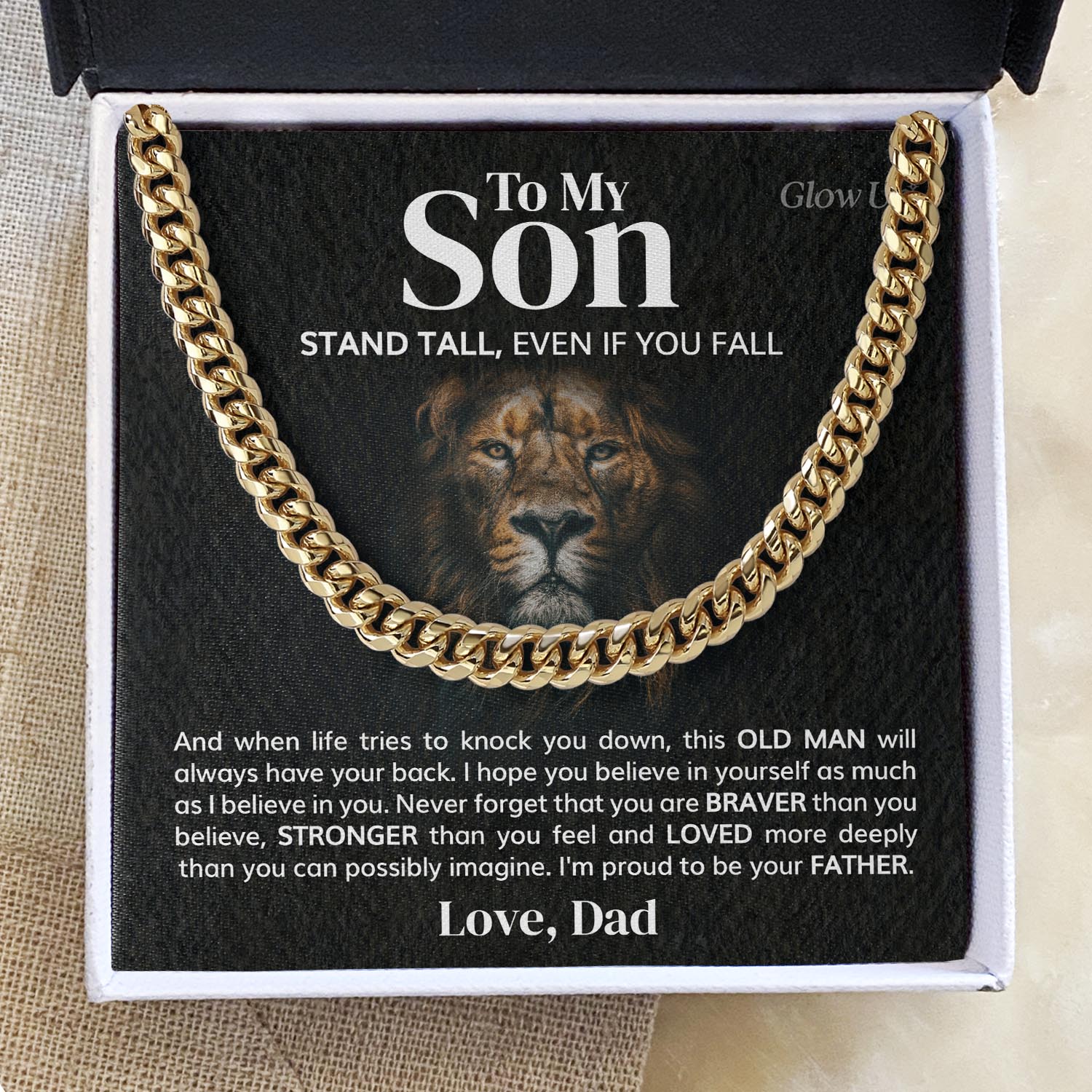 ShineOn Fulfillment Jewelry 14K Yellow Gold Finish / Standard Box To my Son - Proud to be your father - Cuban Link Chain