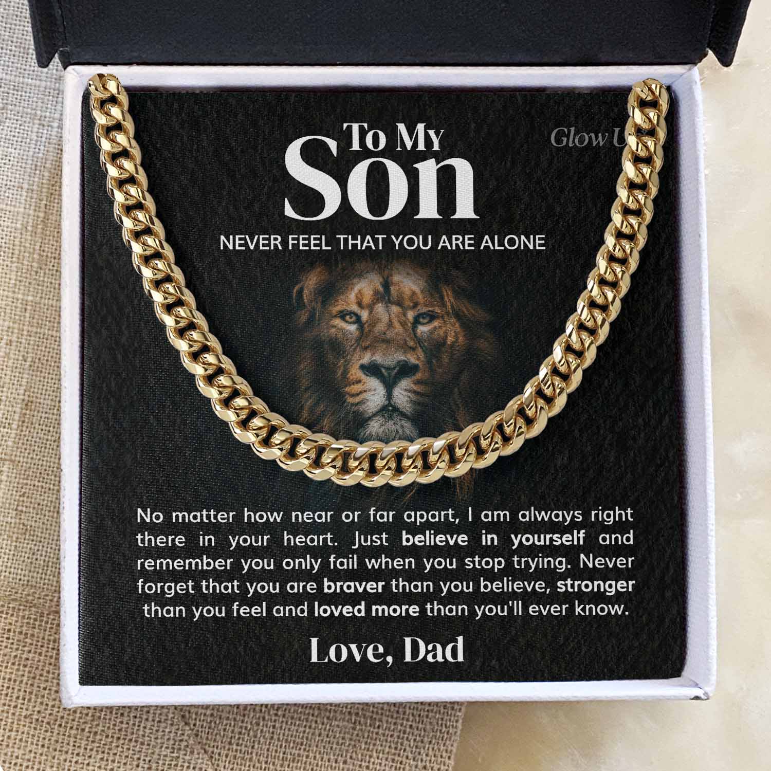 ShineOn Fulfillment Jewelry 14K Yellow Gold Finish / Standard Box To my Son - You are Braver - Cuban Link Chain