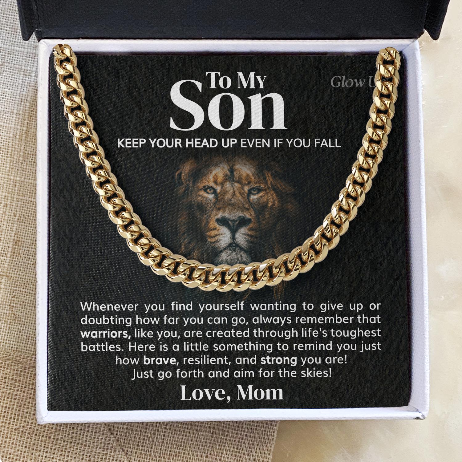 ShineOn Fulfillment Jewelry 14K Yellow Gold Finish / Two-Toned Box To my Son - Aim for the skies - Cuban Link Chain