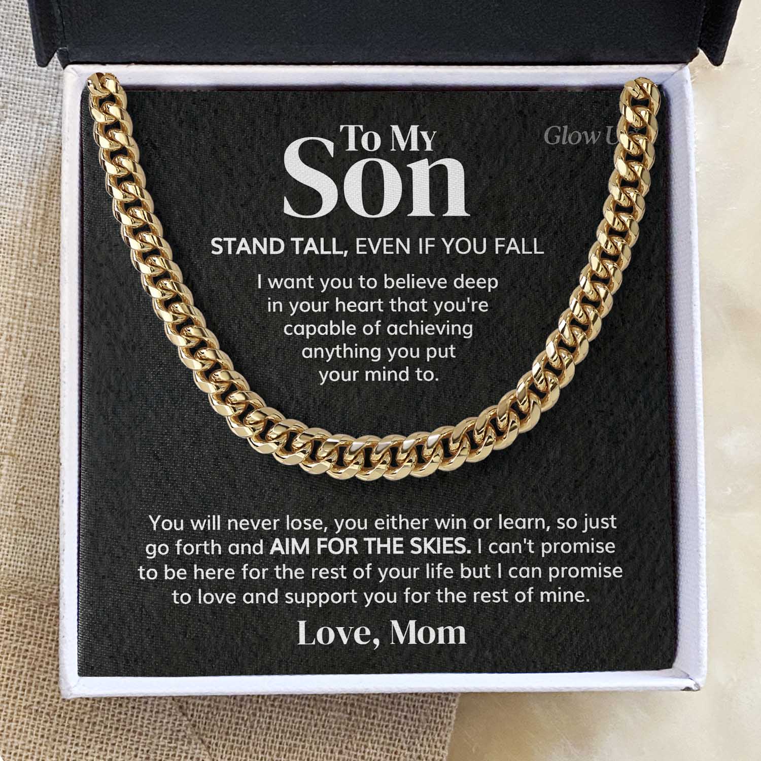 ShineOn Fulfillment Jewelry 14K Yellow Gold Finish / Two-Toned Box To my Son - Aim for the skies - Cuban Link Chain Necklace