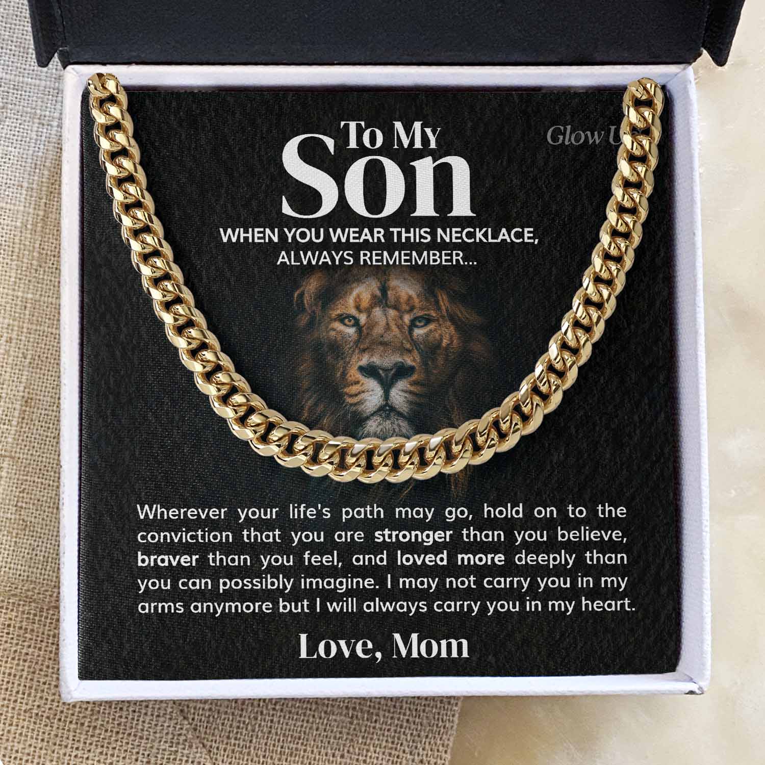 ShineOn Fulfillment Jewelry 14K Yellow Gold Finish / Two-Toned Box To my Son - Always Remember - Cuban Link Chain