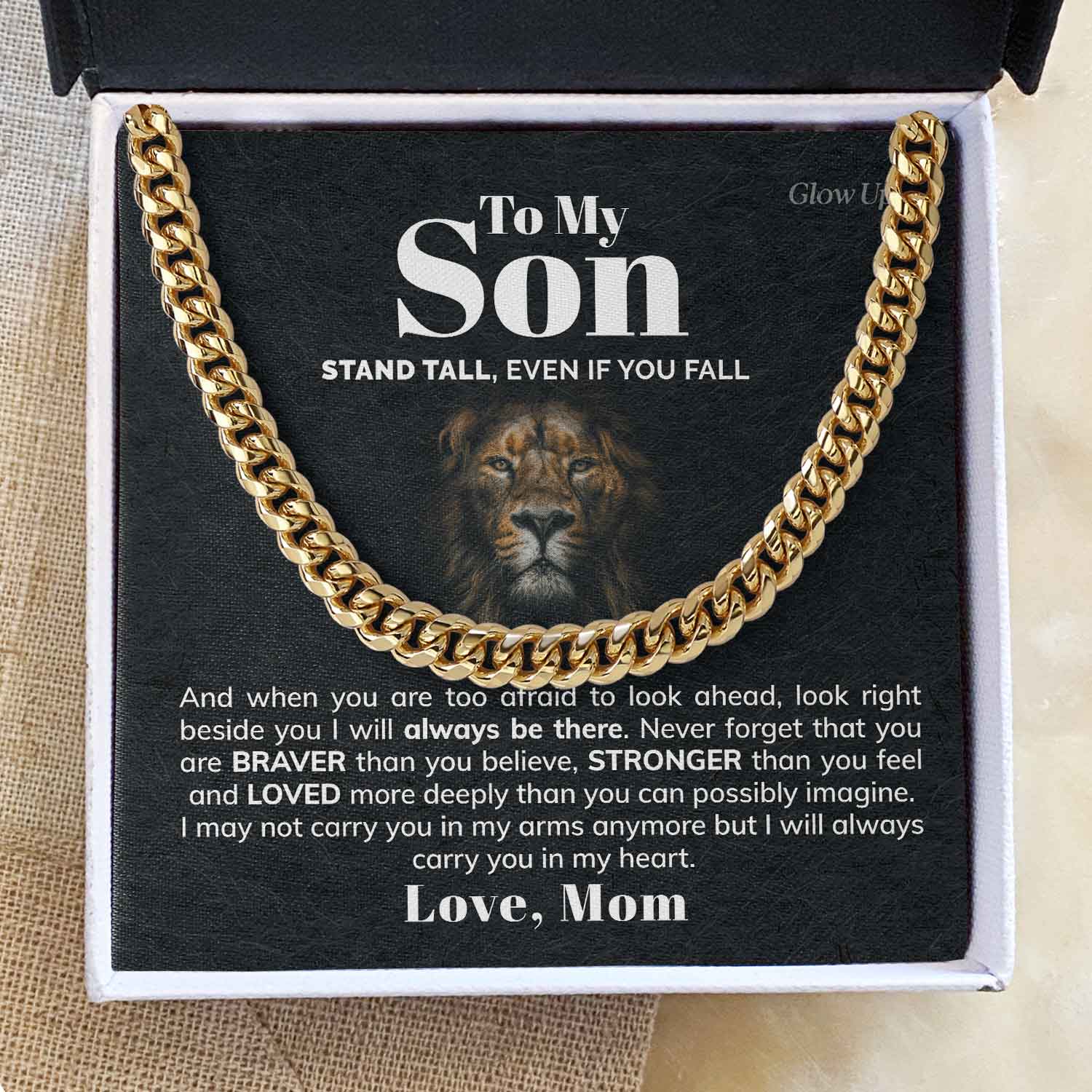 ShineOn Fulfillment Jewelry 14K Yellow Gold Finish / Two-Toned Box To My Son - I carry you in my heart - Cuban Link Chain
