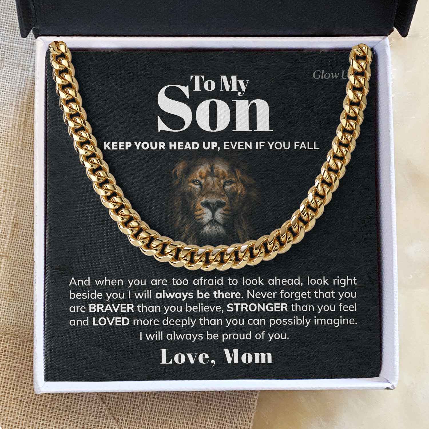 ShineOn Fulfillment Jewelry 14K Yellow Gold Finish / Two-Toned Box To My Son - I'll always be proud of you - Cuban Link Chain