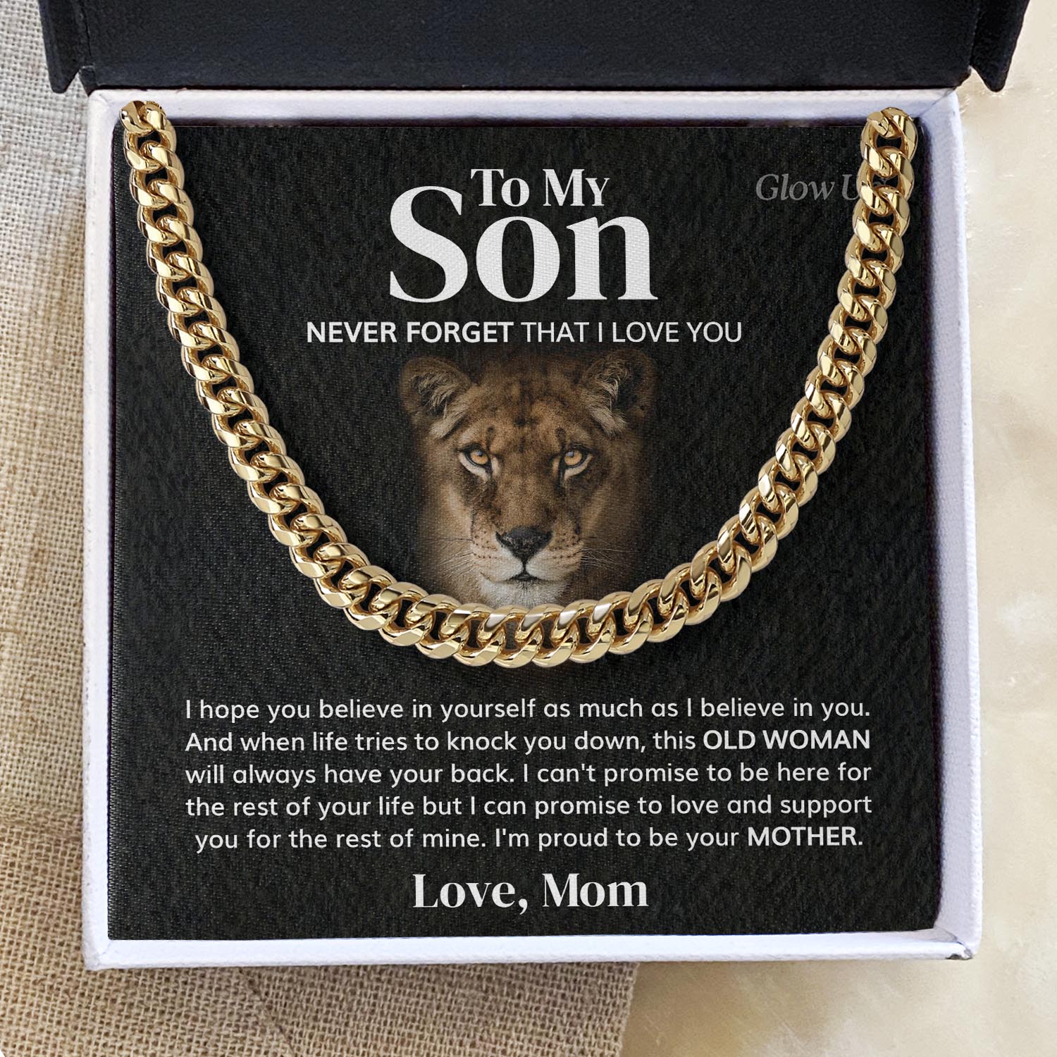 ShineOn Fulfillment Jewelry 14K Yellow Gold Finish / Two-Toned Box To my Son - Nerver forget -  Cuban Link Chain