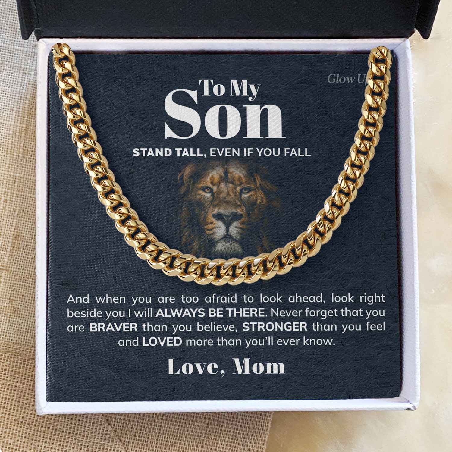 ShineOn Fulfillment Jewelry 14K Yellow Gold Finish / Two-Toned Box To My Son - Stronger than you feel  - Cuban Link Chan
