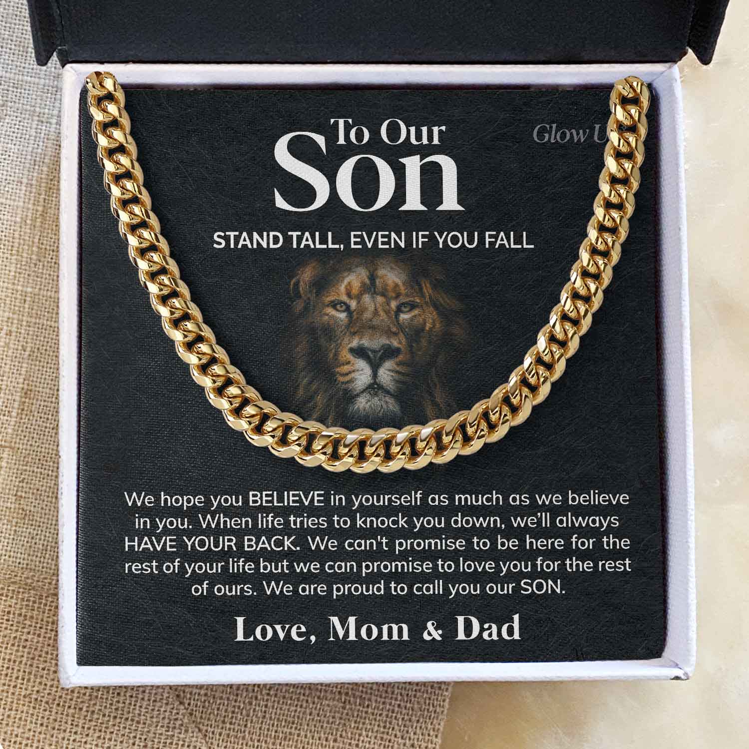 ShineOn Fulfillment Jewelry 14K Yellow Gold Finish / Two-Toned Box To Our Son - We believe in you - Cuban Link Chain