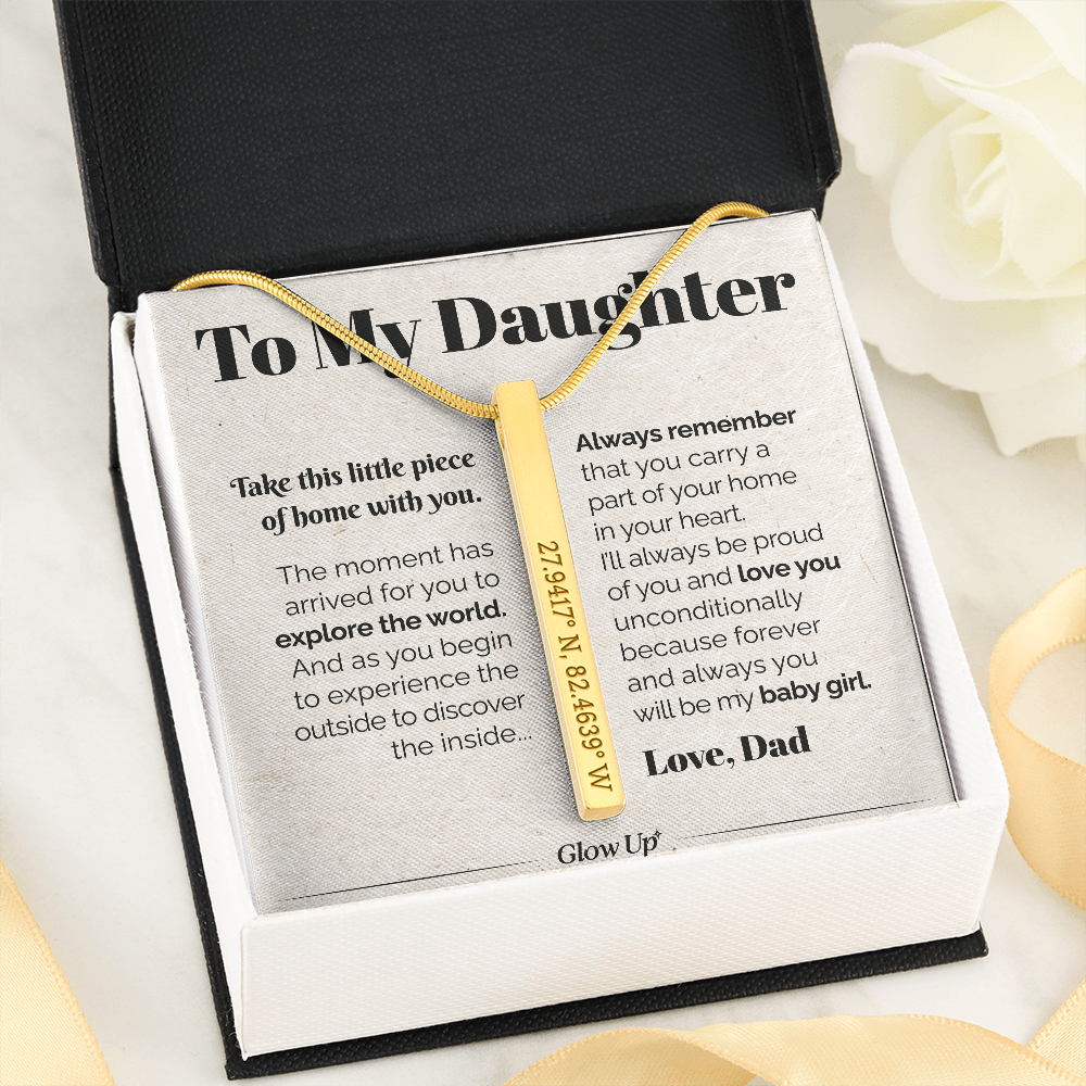 ShineOn Fulfillment Jewelry 18K Gold Over Stainless Steel / Standard Box To my Daughter - Always remember from Dad - Coordinates Vertical Stick Necklace