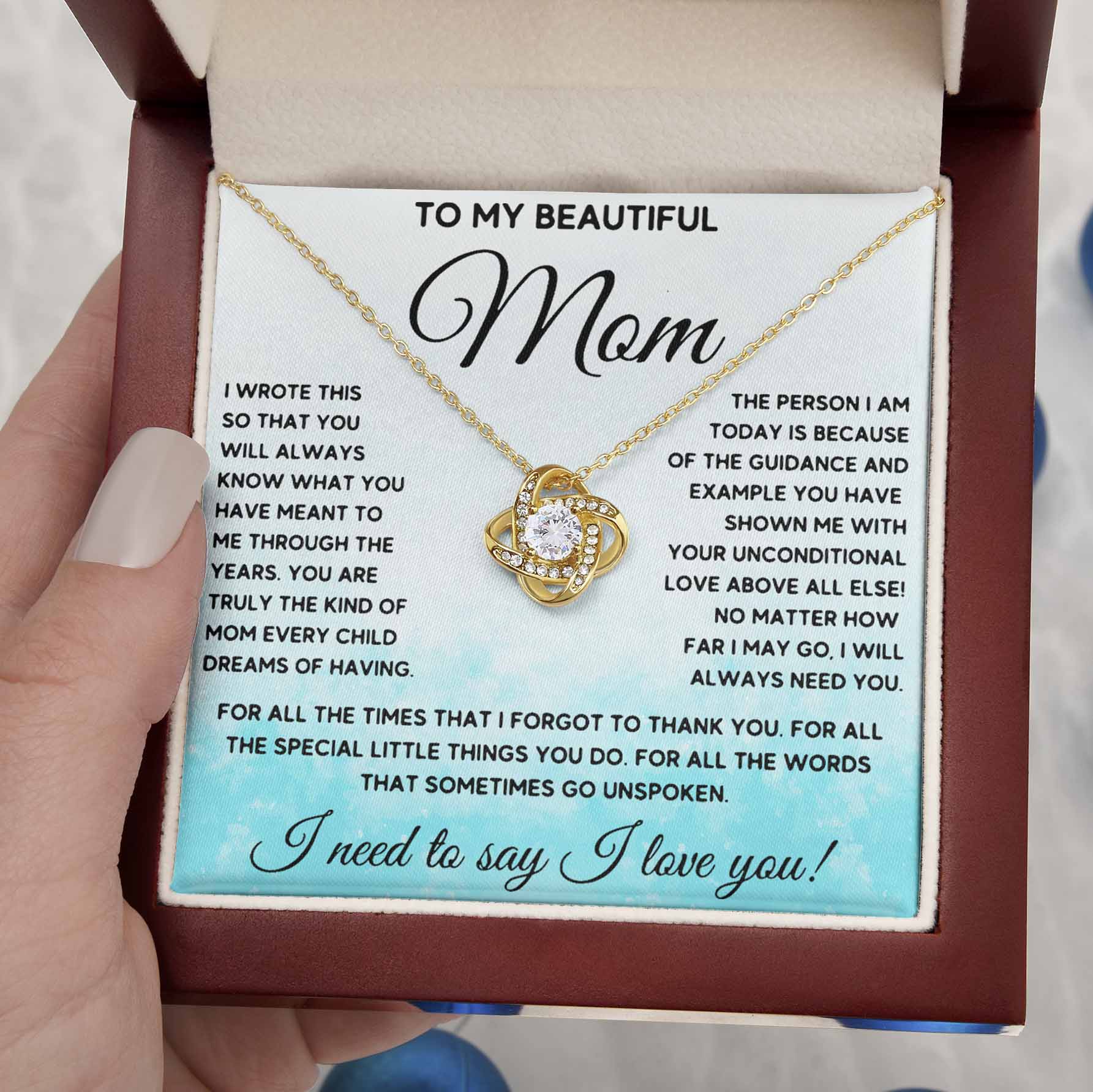 ShineOn Fulfillment Jewelry 18K Yellow Gold Finish / Luxury Box To My Beautiful Mom - Will Always Need You  - Love Knot Necklace