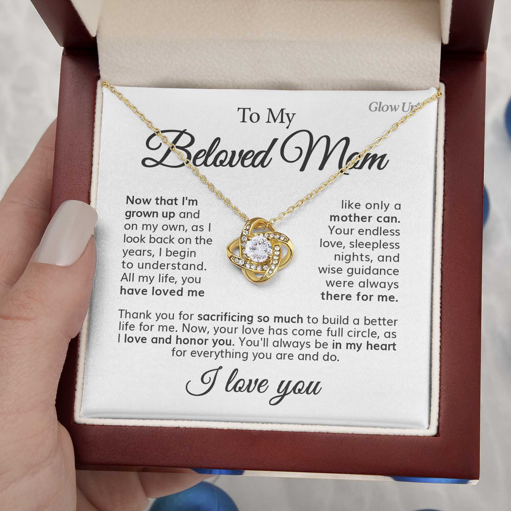ShineOn Fulfillment Jewelry 18K Yellow Gold Finish / Luxury Box To My Beloved Mom - Your Endless Love  - Love Knot Necklace