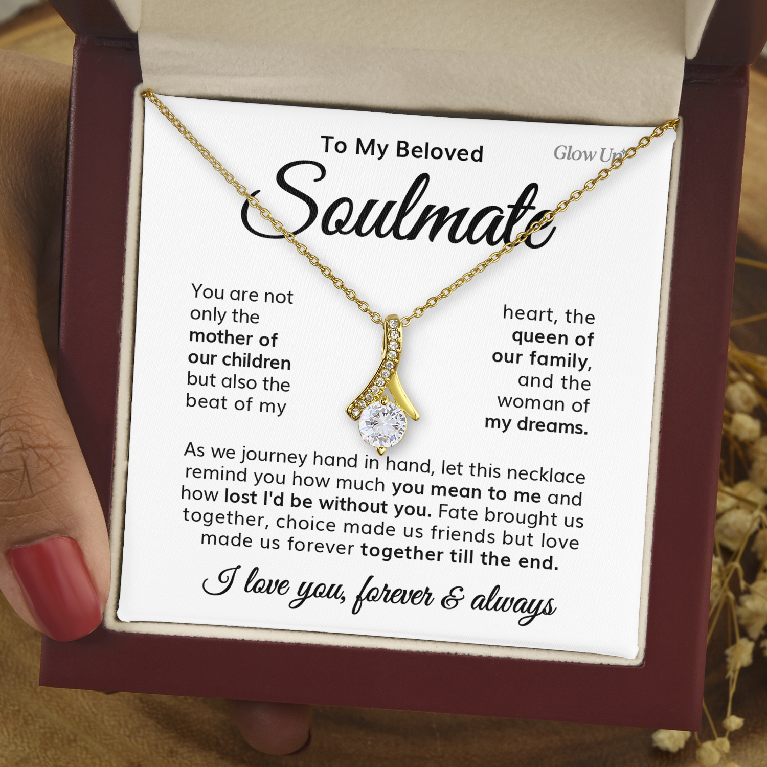 ShineOn Fulfillment Jewelry 18K Yellow Gold Finish / Luxury Box To My Beloved Soulmate - Ribbon Necklace
