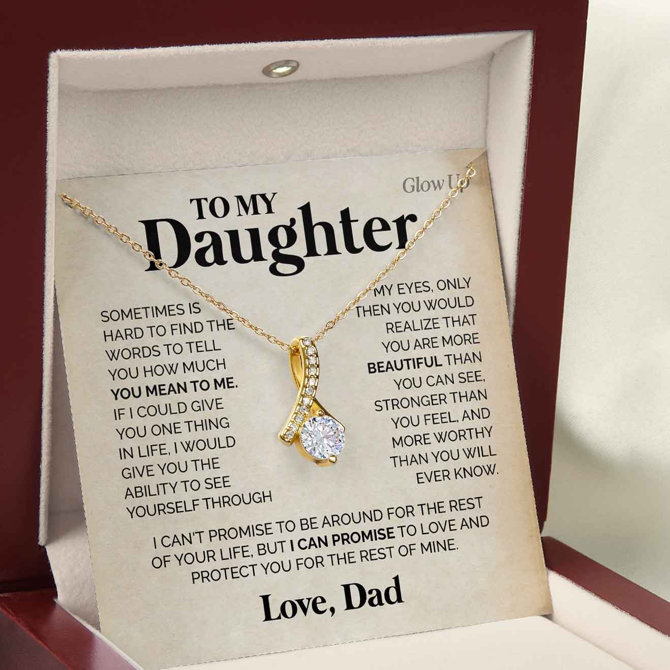 ShineOn Fulfillment Jewelry 18K Yellow Gold Finish / Luxury Box To My Daughter - I love you - Ribbon necklace