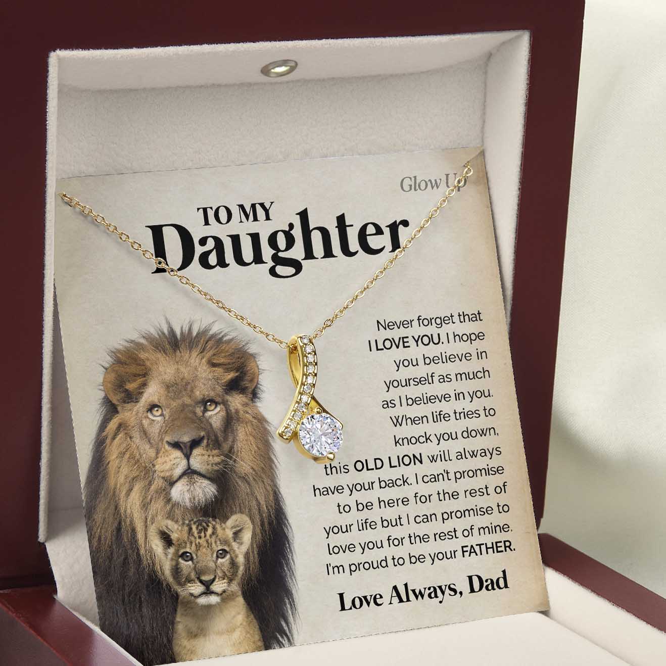 ShineOn Fulfillment Jewelry 18K Yellow Gold Finish / Luxury Box To my Daughter - I love you - Ribbon Necklace