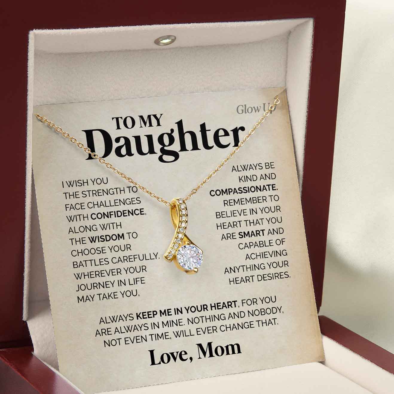ShineOn Fulfillment Jewelry 18K Yellow Gold Finish / Luxury Box To My Daughter - Keep me in your heart - Ribbon necklace