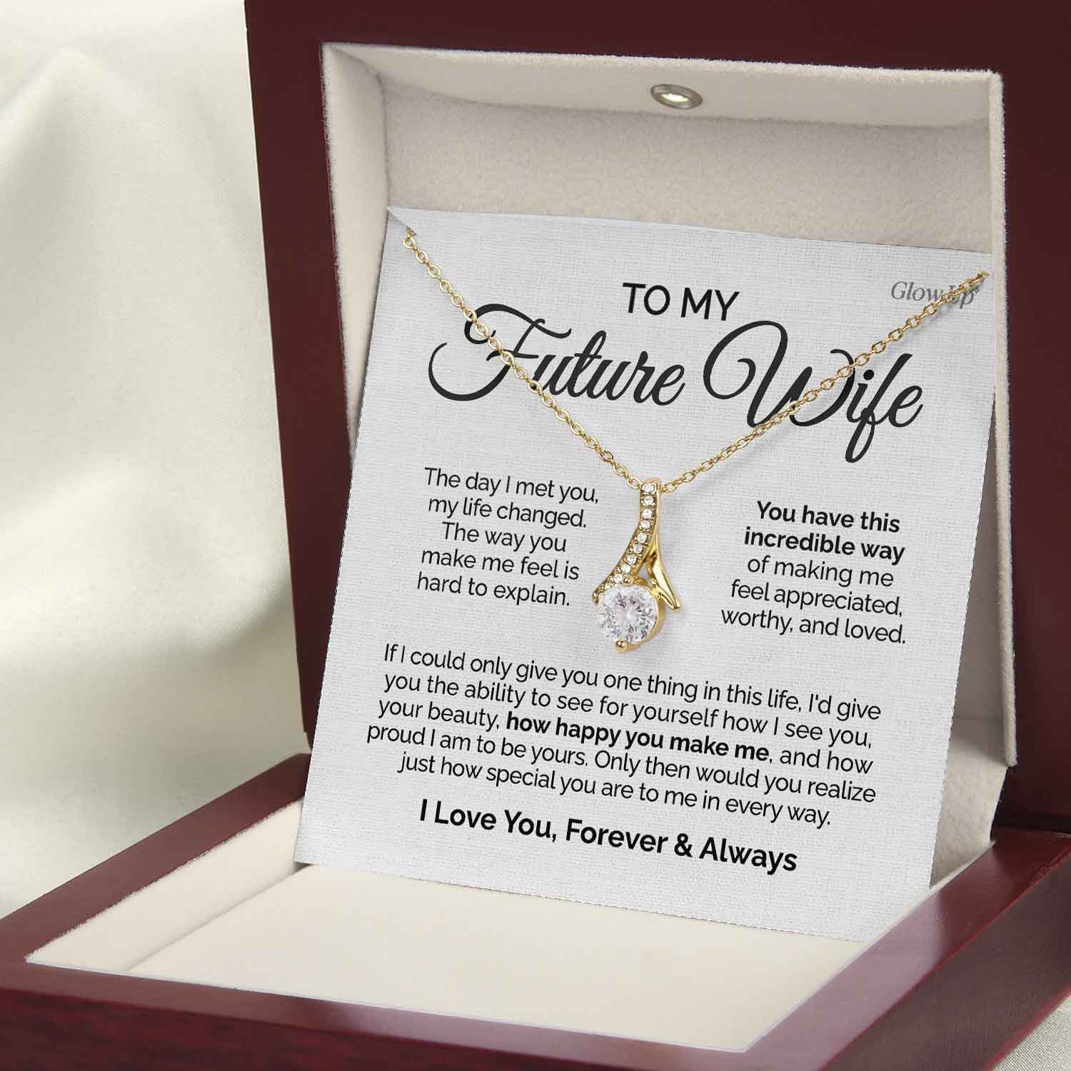 ShineOn Fulfillment Jewelry 18K Yellow Gold Finish / Luxury Box To my Future Wife - The day I met you - Ribbon Necklace