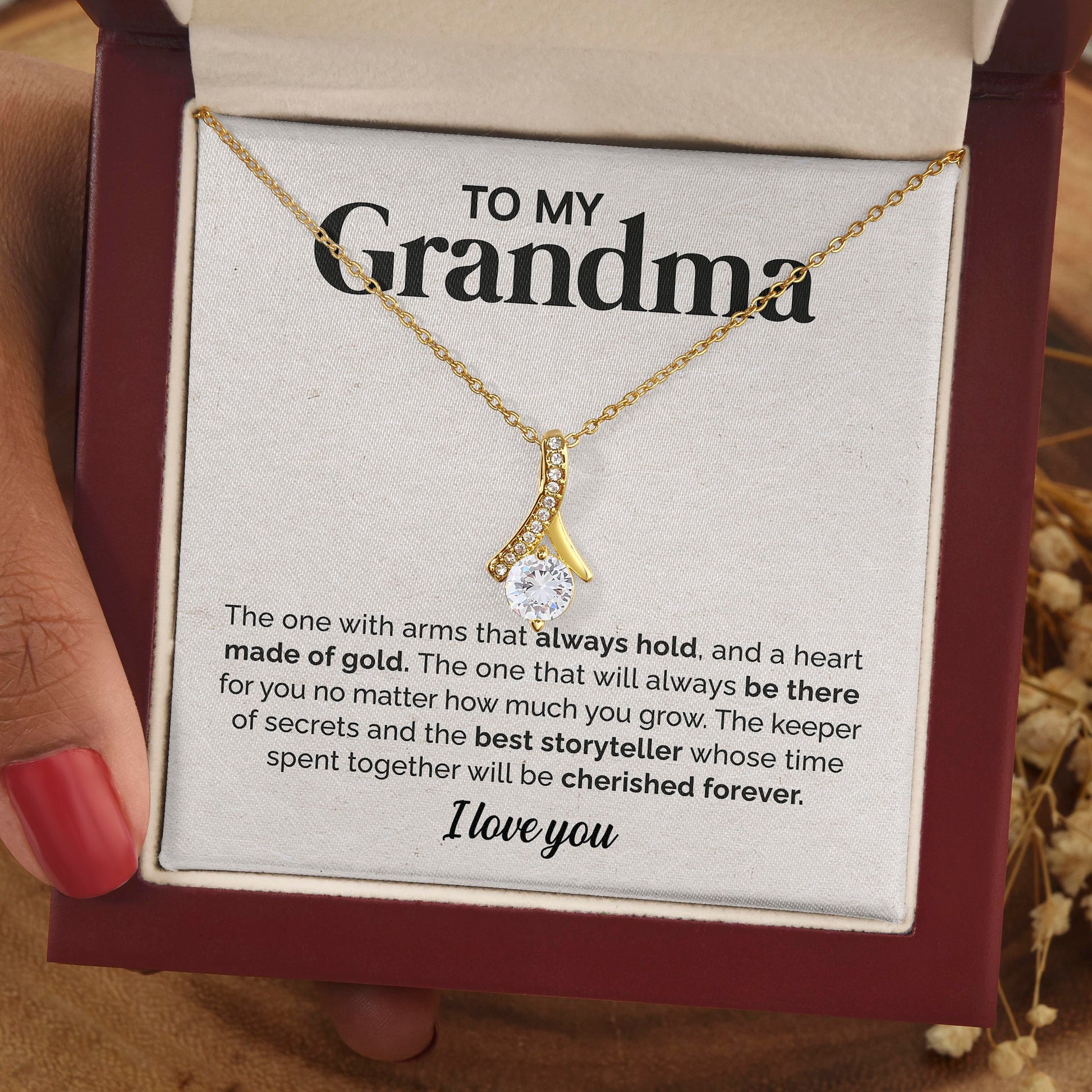 ShineOn Fulfillment Jewelry 18K Yellow Gold Finish / Luxury Box To my Grandma -  Cherished Forever - Ribbon Necklace