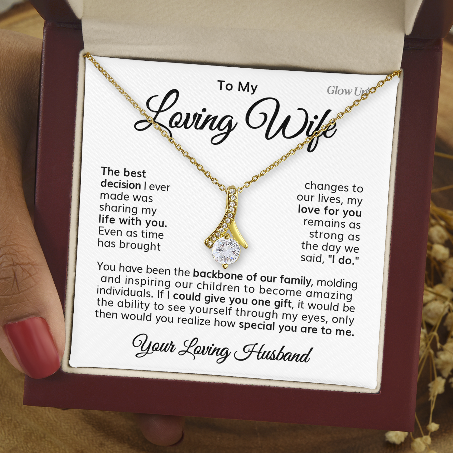 ShineOn Fulfillment Jewelry 18K Yellow Gold Finish / Luxury Box To My Loving Wife - Best Decision - Ribbon Necklace