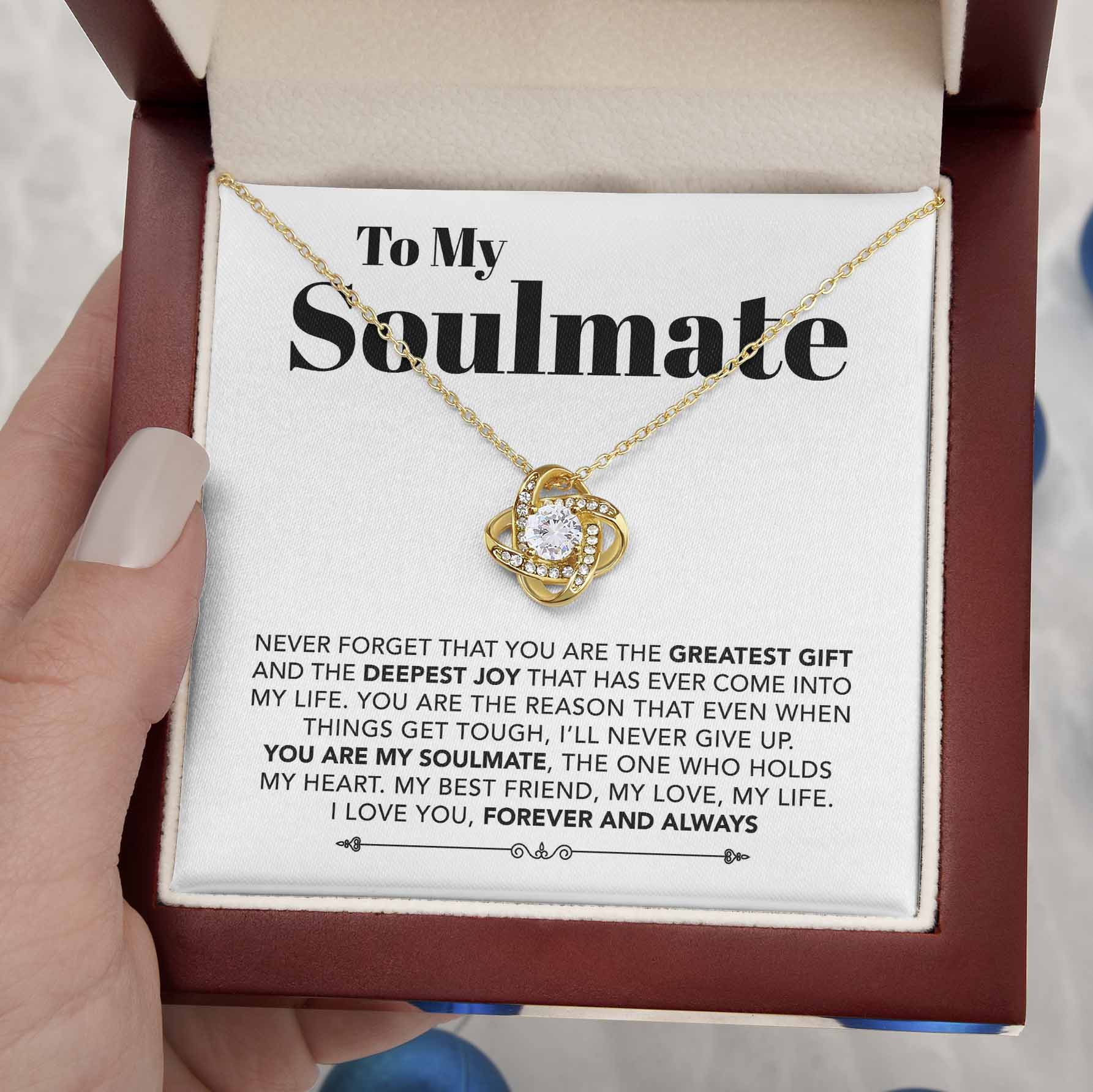 ShineOn Fulfillment Jewelry 18K Yellow Gold Finish / Luxury Box To My Soulmate - My Love, My Life - Love Knot Necklace