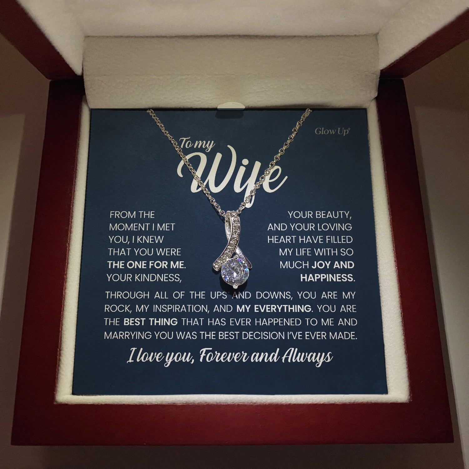 ShineOn Fulfillment Jewelry 18K Yellow Gold Finish / Luxury Box To my Wife - You're the best that happened to me - Ribbon Necklace