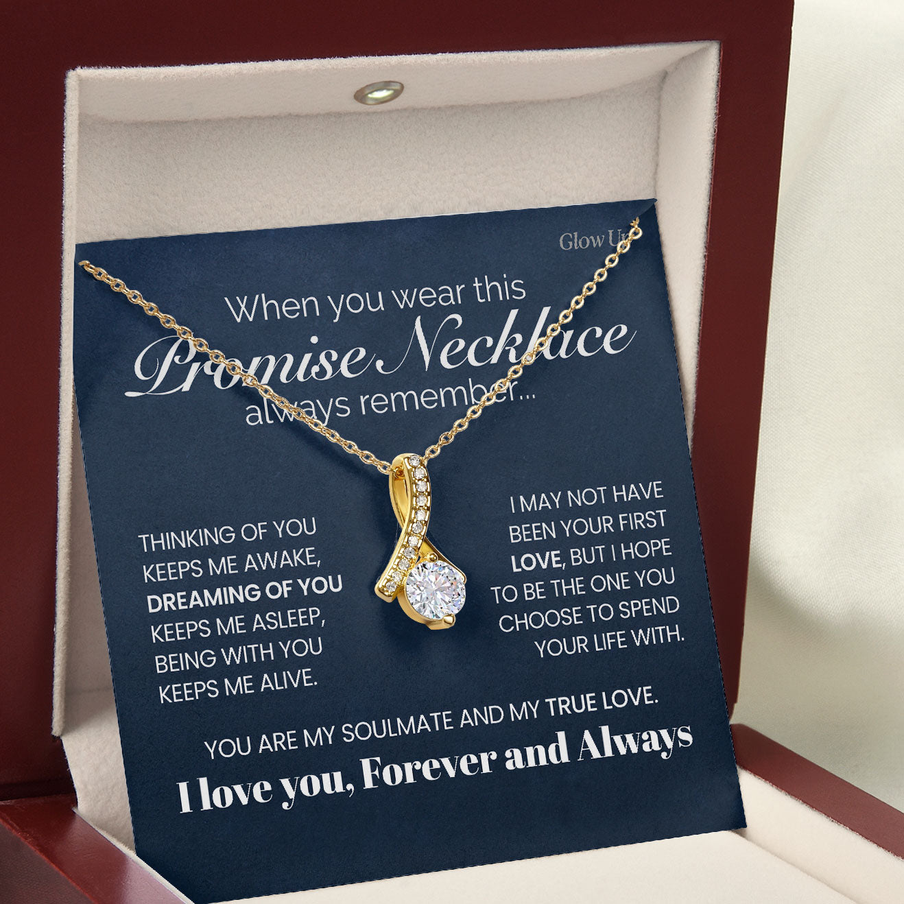 ShineOn Fulfillment Jewelry 18K Yellow Gold Finish / Luxury LED Box Promise Necklace - When You Wear This Always Remember